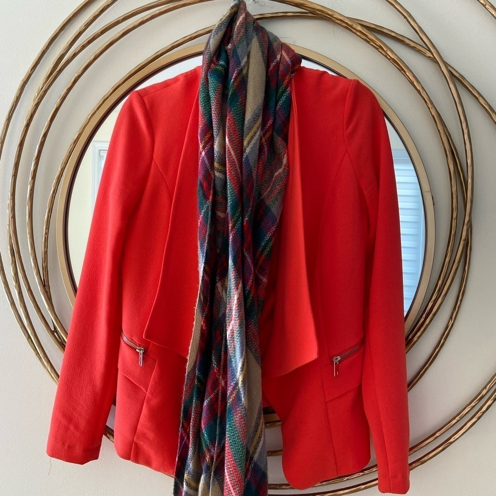 Coral orange waterfall front zipper front pockets blazer S - Picture 11 of 13